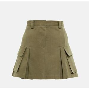 Frankie Shop 'Audrey' Green Pleated Cotton-Twill Mini Skirt Size XS